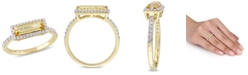 Macy's Baguette Cut Citrine  (1-1/5 ct. t.w) and White Sapphire (1/3 ct. t.w.) Halo Ring in 18k Yellow Gold Over Sterling Silver